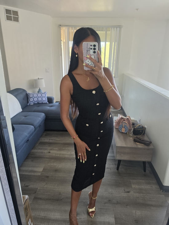 rhapsodielle Dresses & Skirts - Classic Black Button-Front Midi Dress